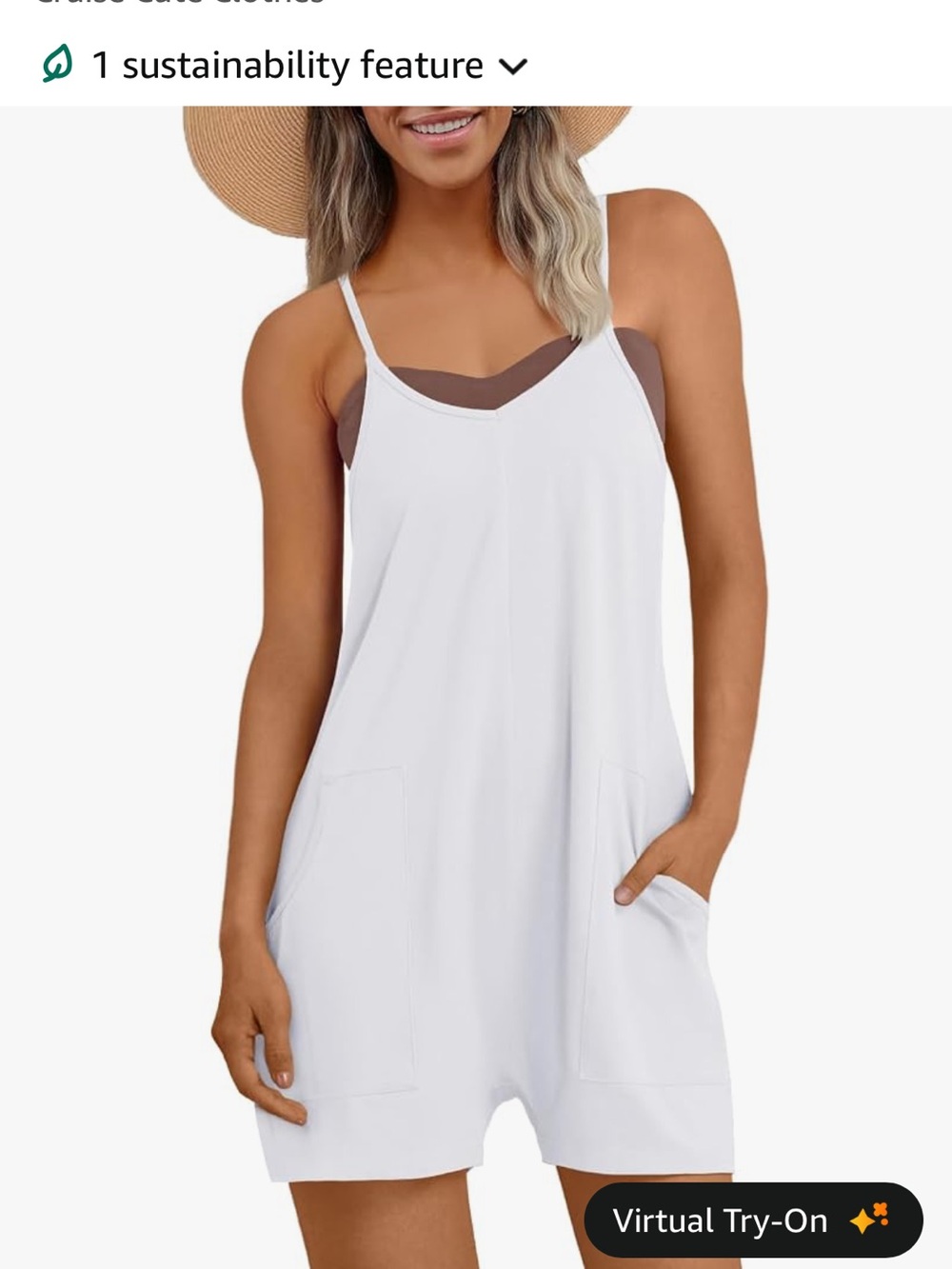 Women’s White and grey Spaghetti-Strap Rompers (2) with Pockets